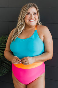Ocean Outings One-Piece Swimsuit- Blue, Orange, & Pink