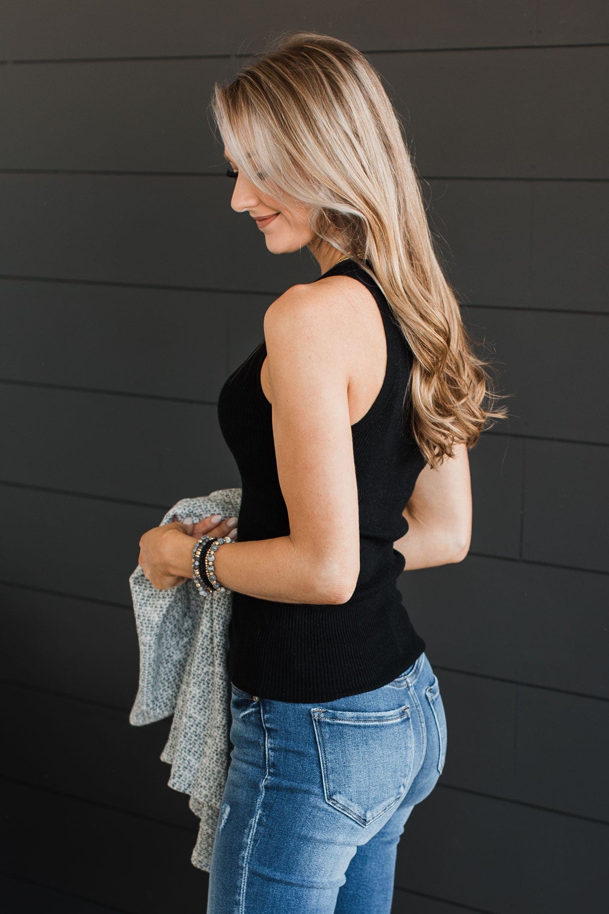Worth A Shot Ribbed Knit Tank Top- Black