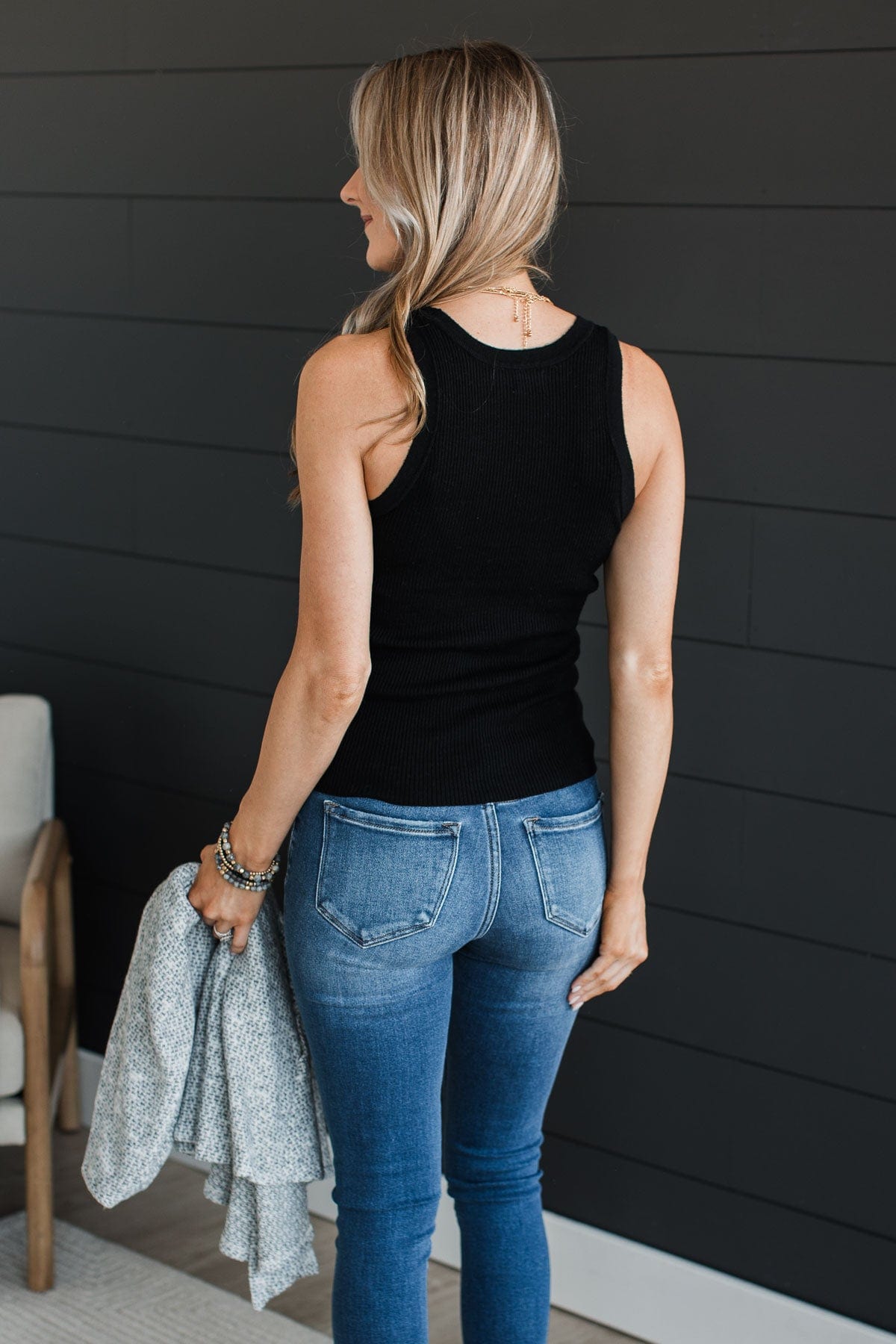 Worth A Shot Ribbed Knit Tank Top- Black