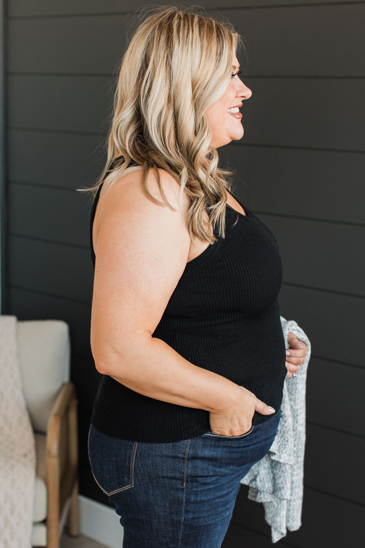 Worth A Shot Ribbed Knit Tank Top- Black