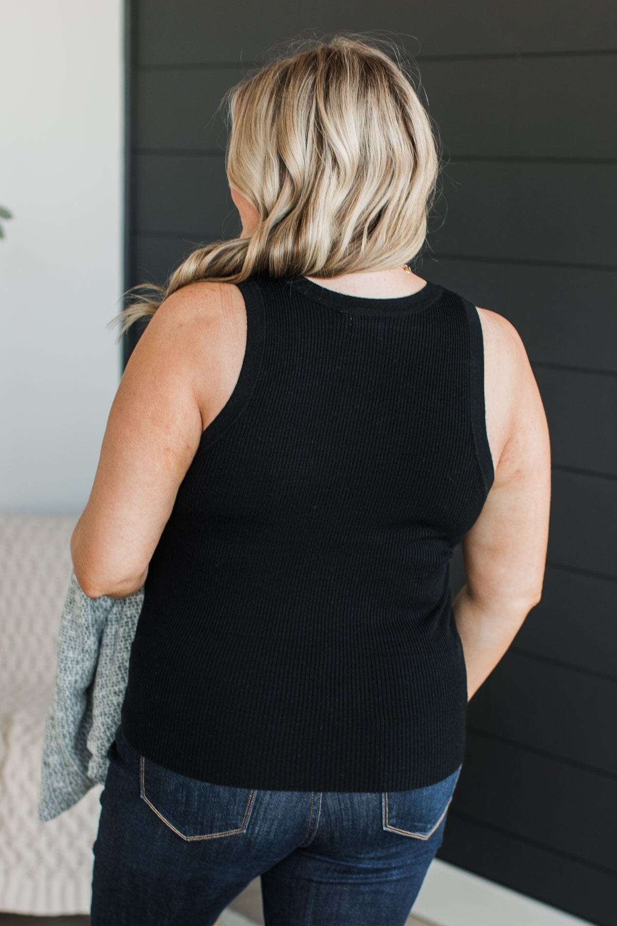 Worth A Shot Ribbed Knit Tank Top- Black