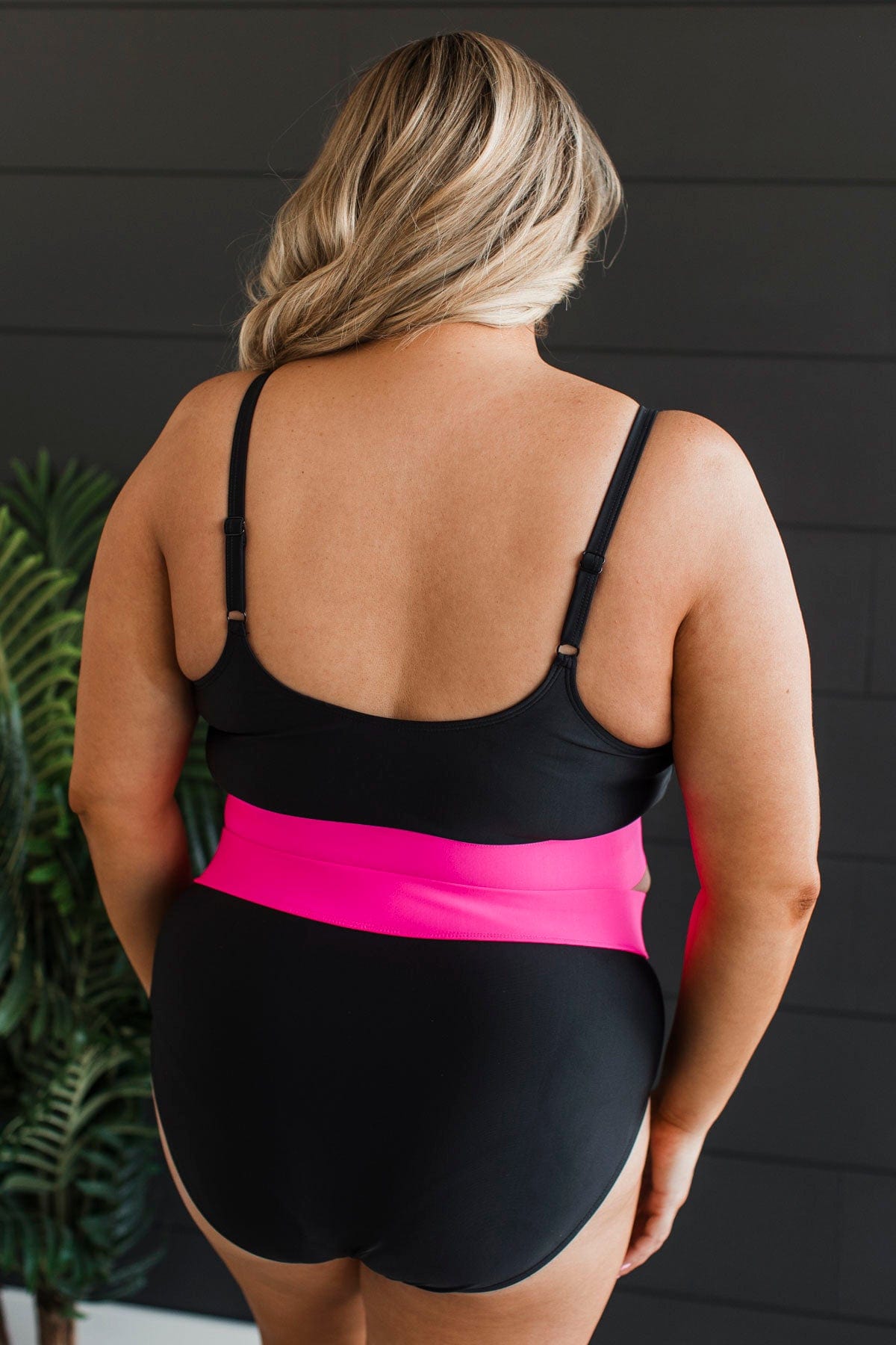 Kissed By The Sun Bikini Swim Top- Black & Neon Pink