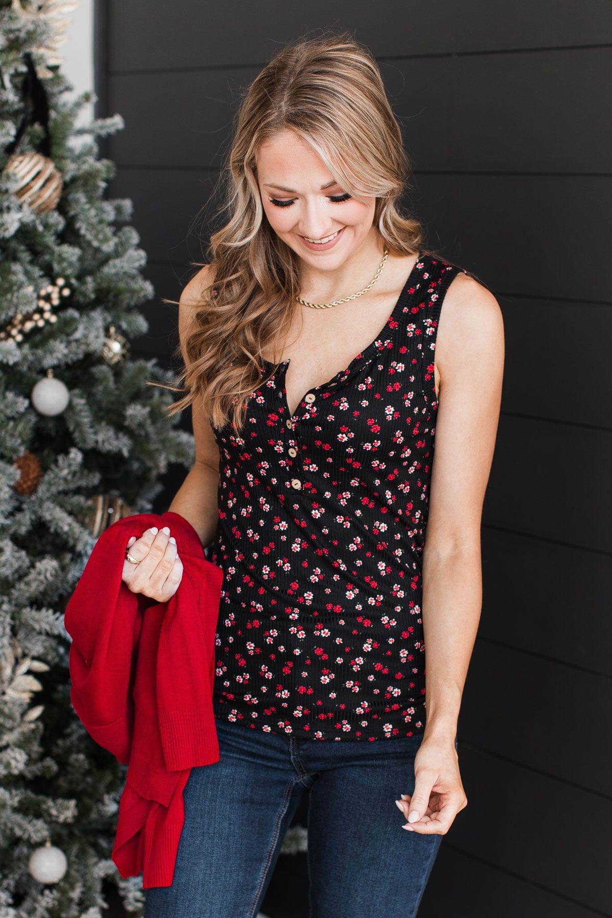 Passionate About You Floral Tank Top- Black & Red