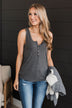 Bound To Be Beautiful Henley Tank Top- Charcoal