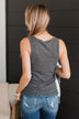 Bound To Be Beautiful Henley Tank Top- Charcoal