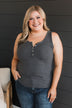 Bound To Be Beautiful Henley Tank Top- Charcoal
