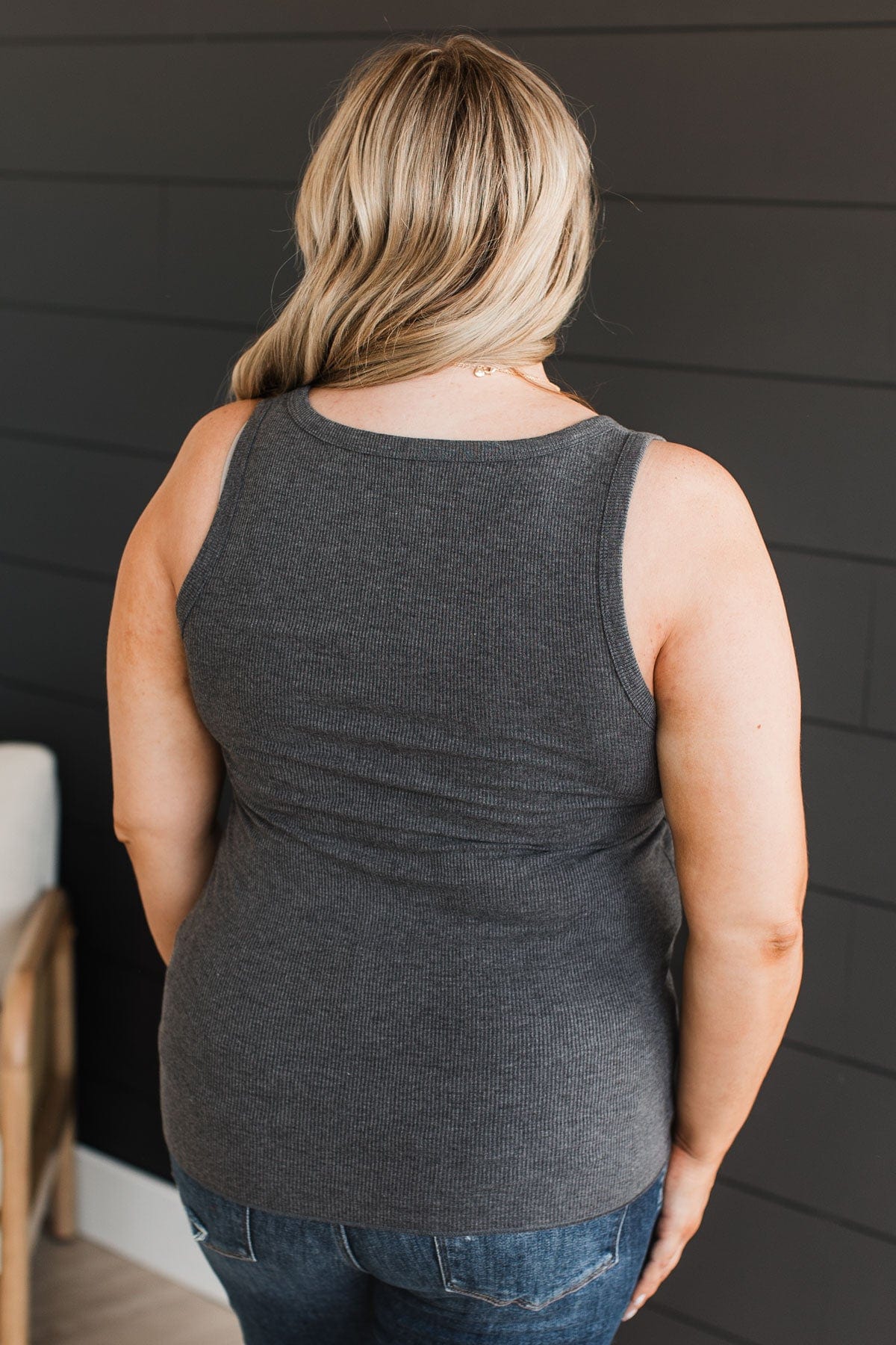 Bound To Be Beautiful Henley Tank Top- Charcoal