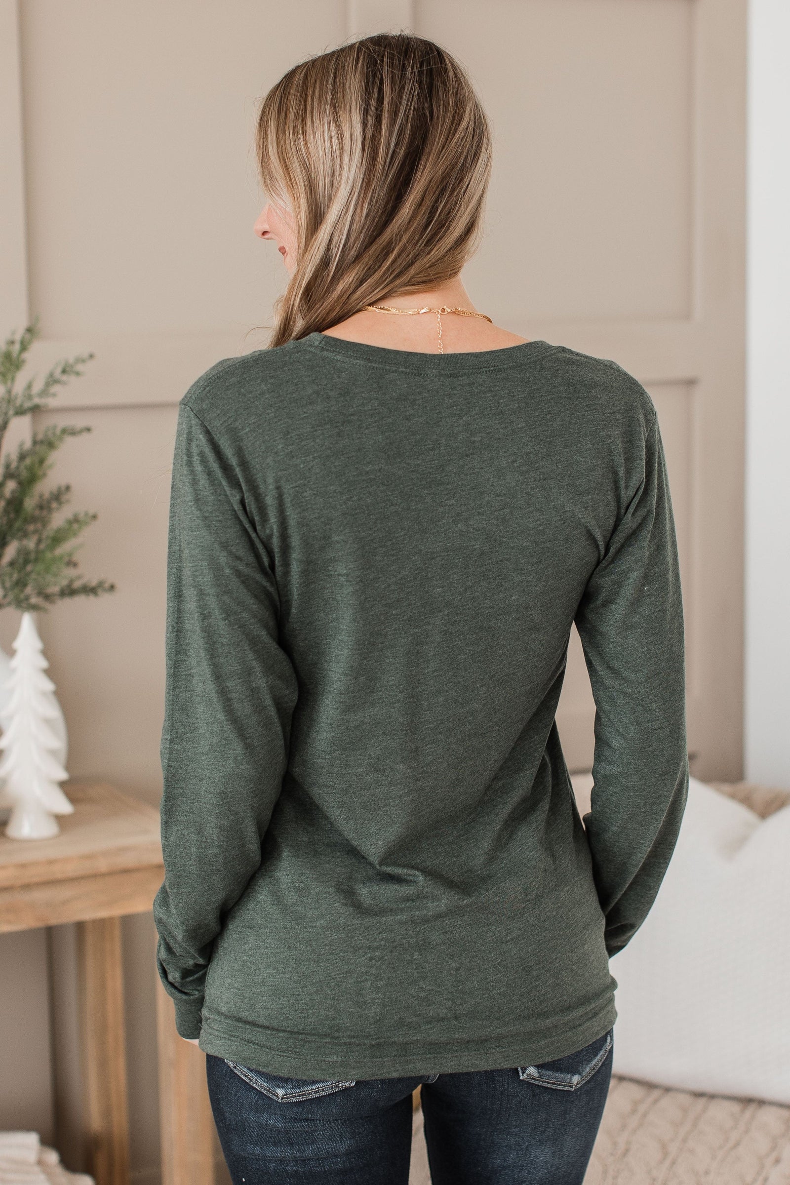 "Farm Fresh Christmas Trees" Long Sleeve Graphic Top- Hunter Green