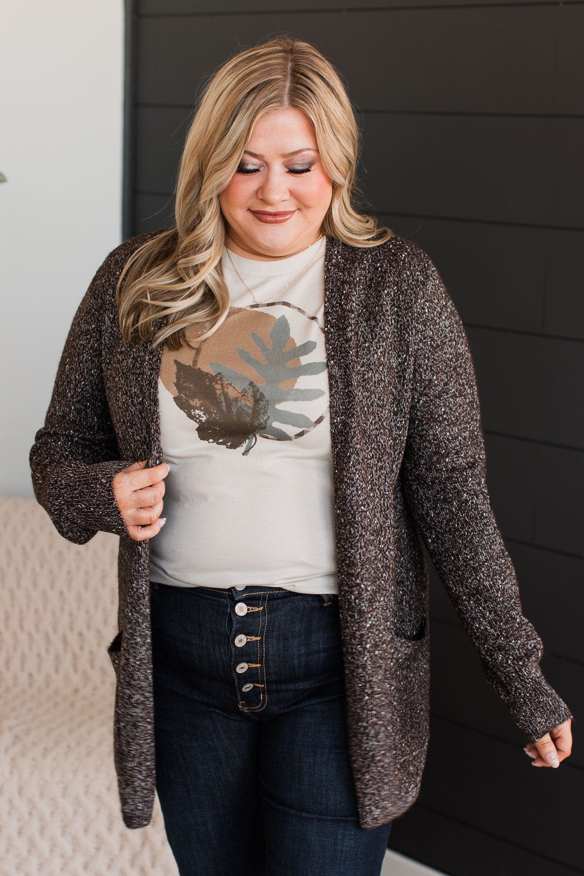 Props To You Sprinkle Knit Cardigan- Dark Brown
