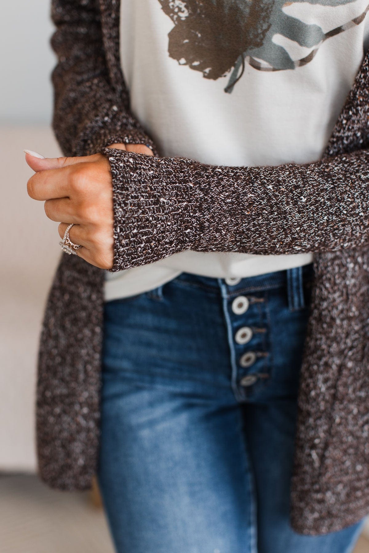 Props To You Sprinkle Knit Cardigan- Dark Brown
