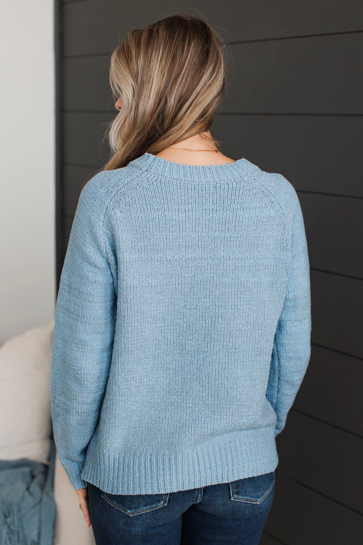 Hit It Off Chenille Knit Sweater- Light Blue