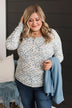 Feels Like Fate Floral Henley Top- Ivory & Blue