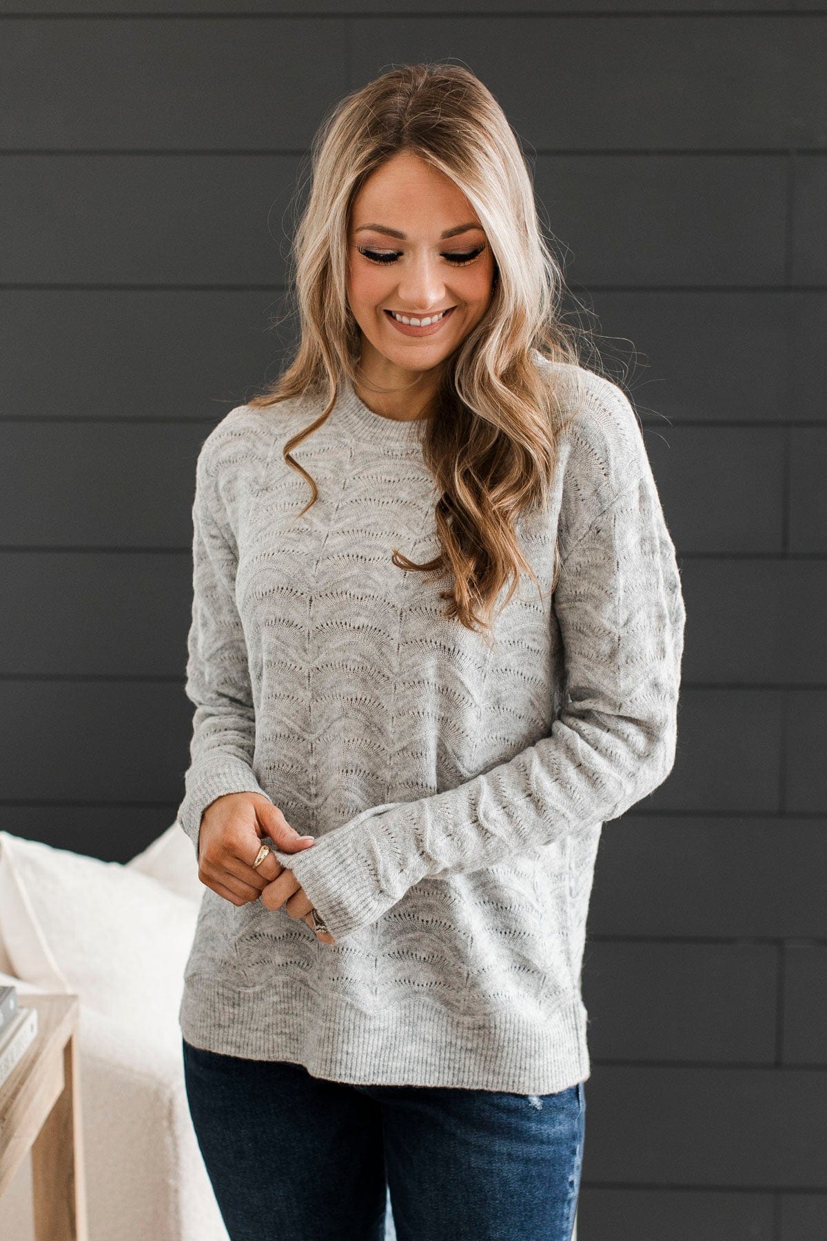 Always A Favorite Pointelle Sweater- Heather Grey
