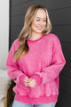 True Happiness Stone Wash Pullover- Hot Pink