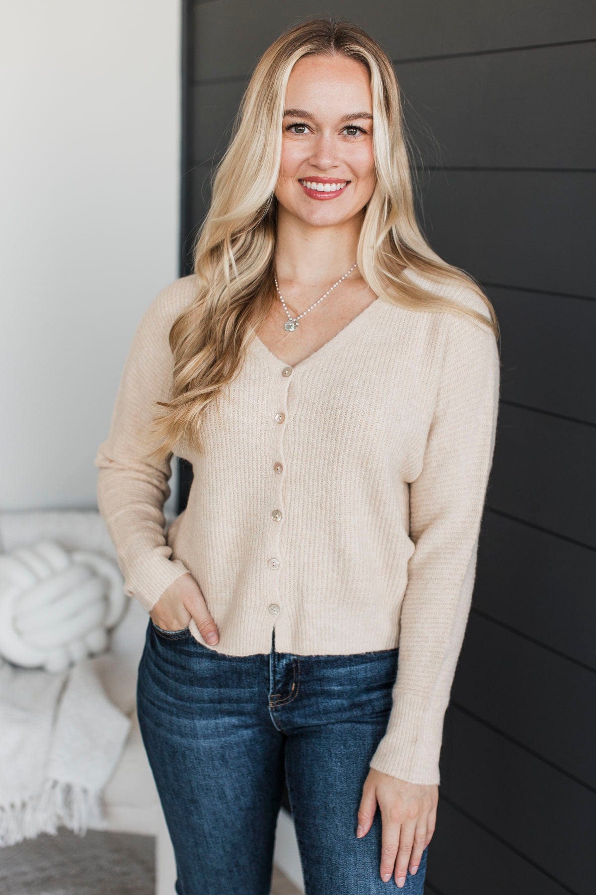 Blissful Memories Knit Button Cardigan- Oatmeal - Main Image