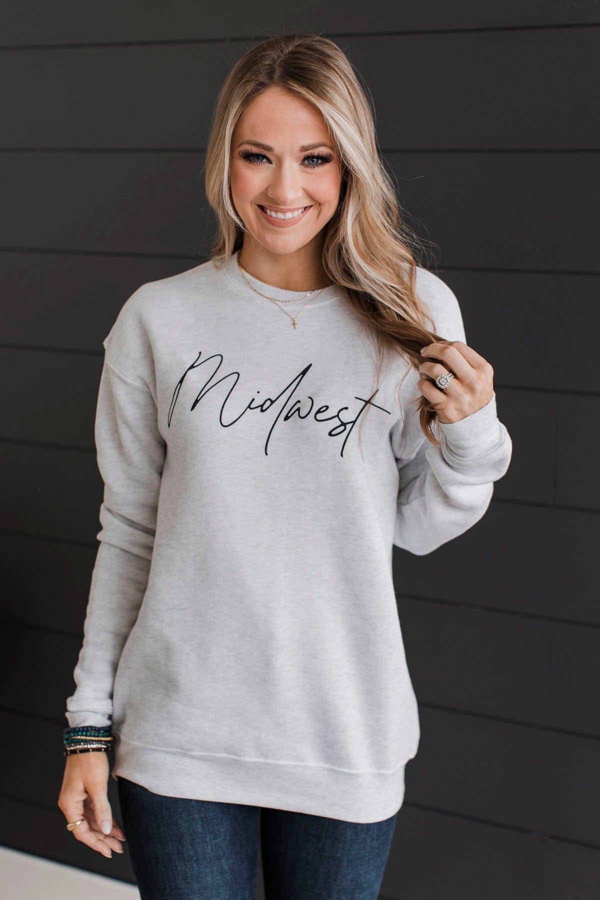 "Midwest" Crew Neck Pullover- Light Heather Grey
