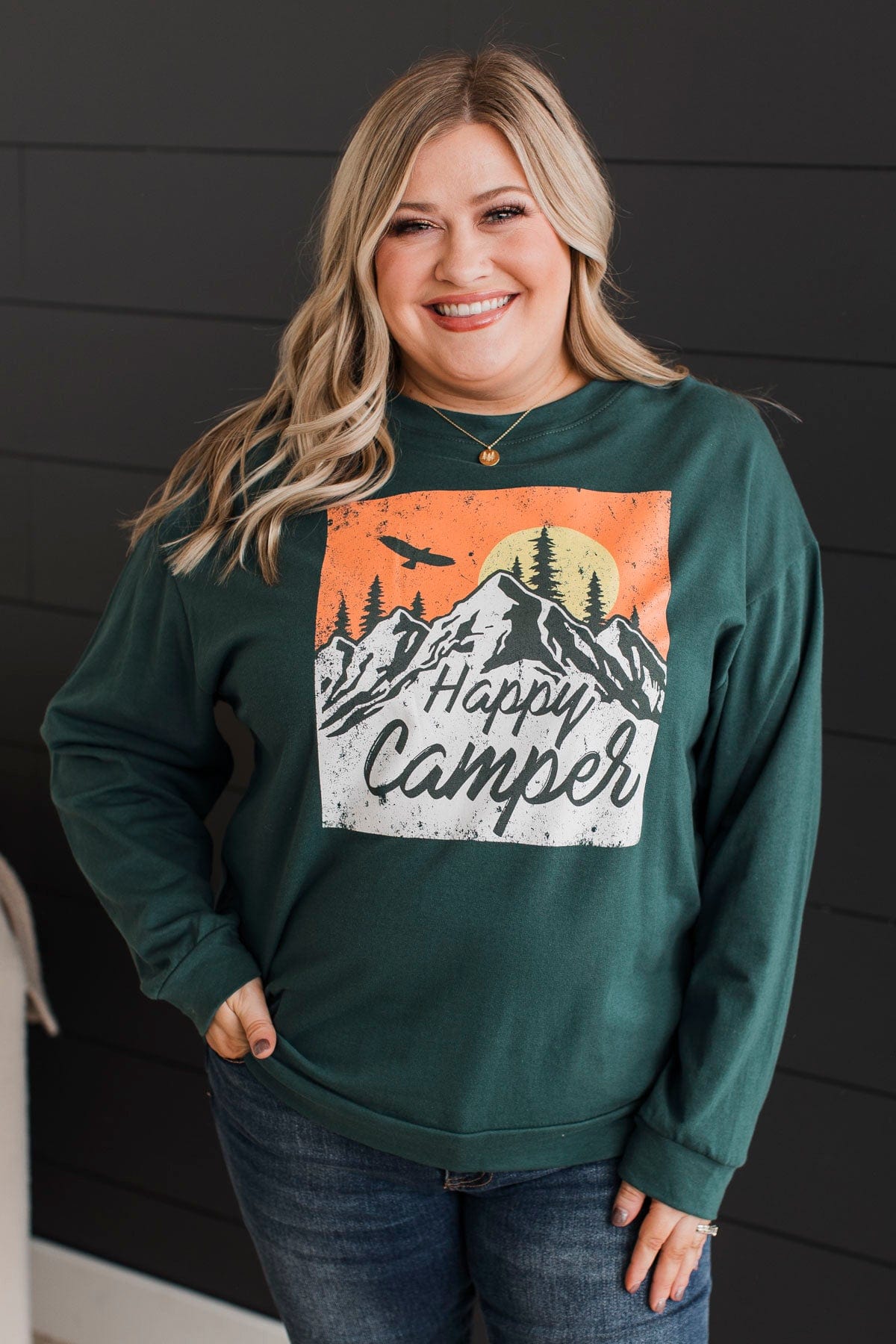 "Happy Camper" Graphic Top- Teal