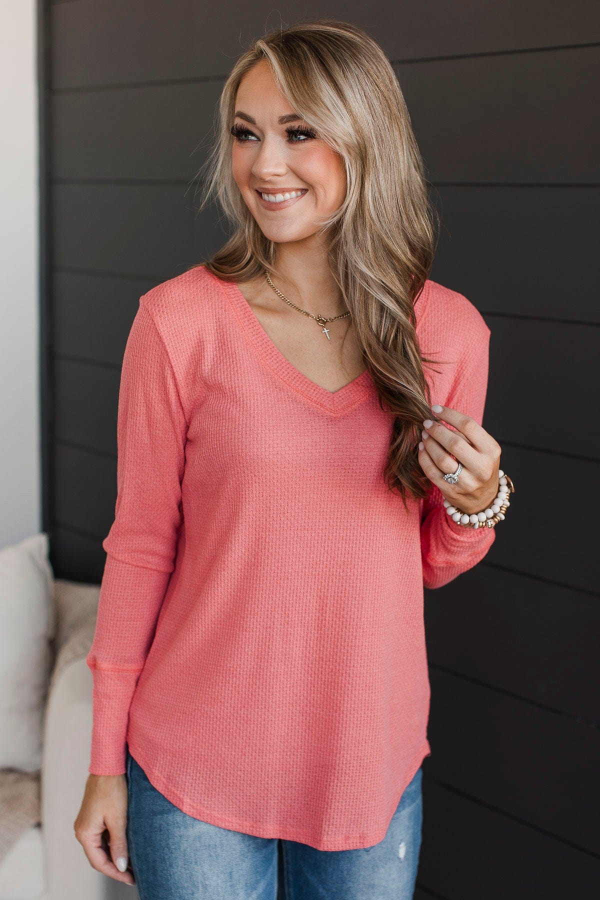 Know The Ropes V-Neck Top- Coral