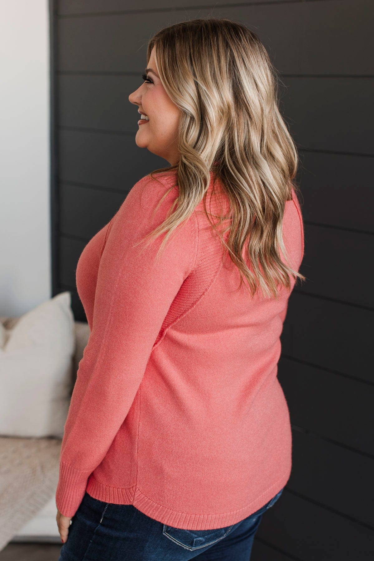 Cabin Cozy Knit Sweater- Coral