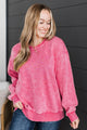 True Happiness Stone Wash Pullover- Fuchsia