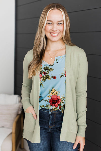 Optimistic Outlook Open Front Cardigan- Dusty Sage