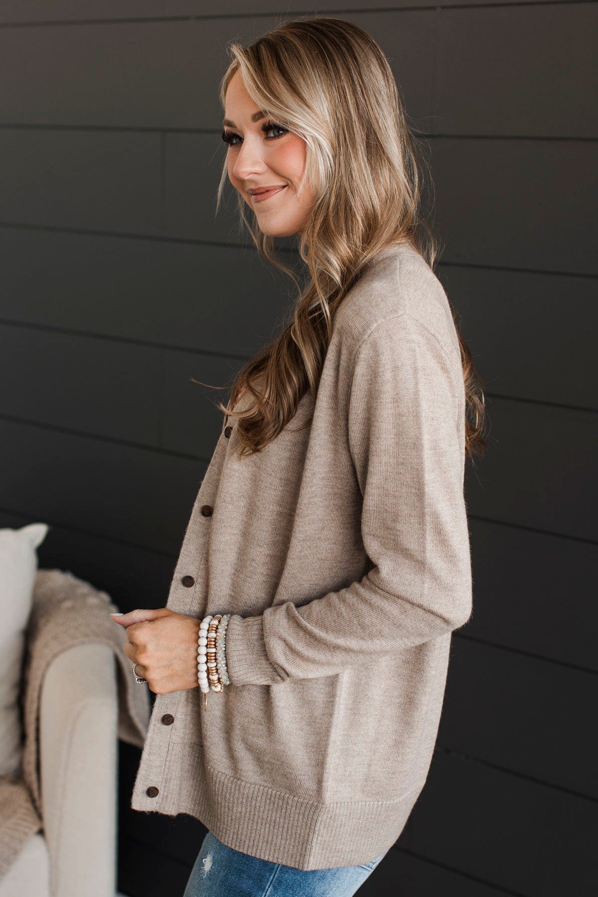 Left To Fate Button Cardigan- Taupe