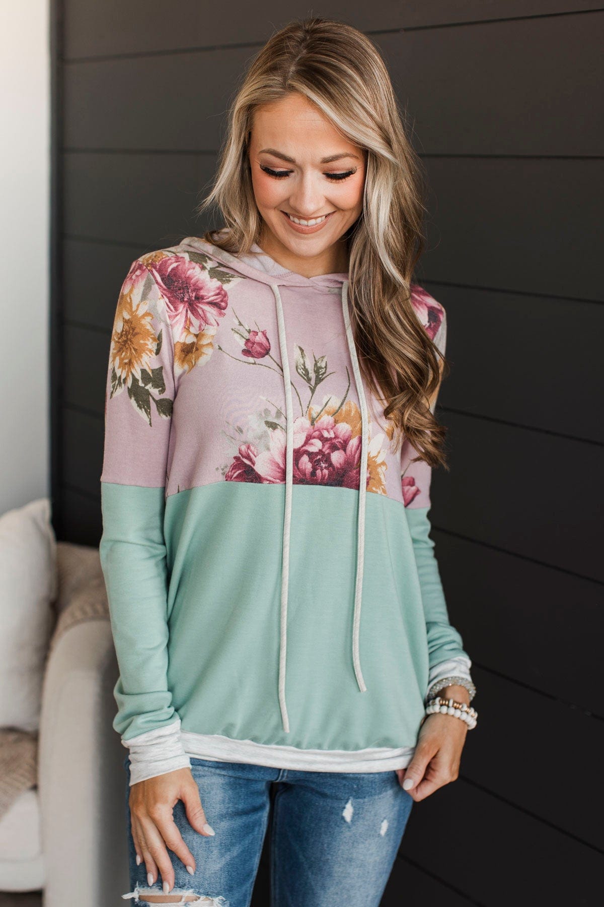 Let Love Grow Hooded Top- Dusty Mauve & Mint