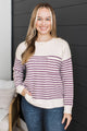 So Exciting Striped Knit Sweater- Ivory & Purple
