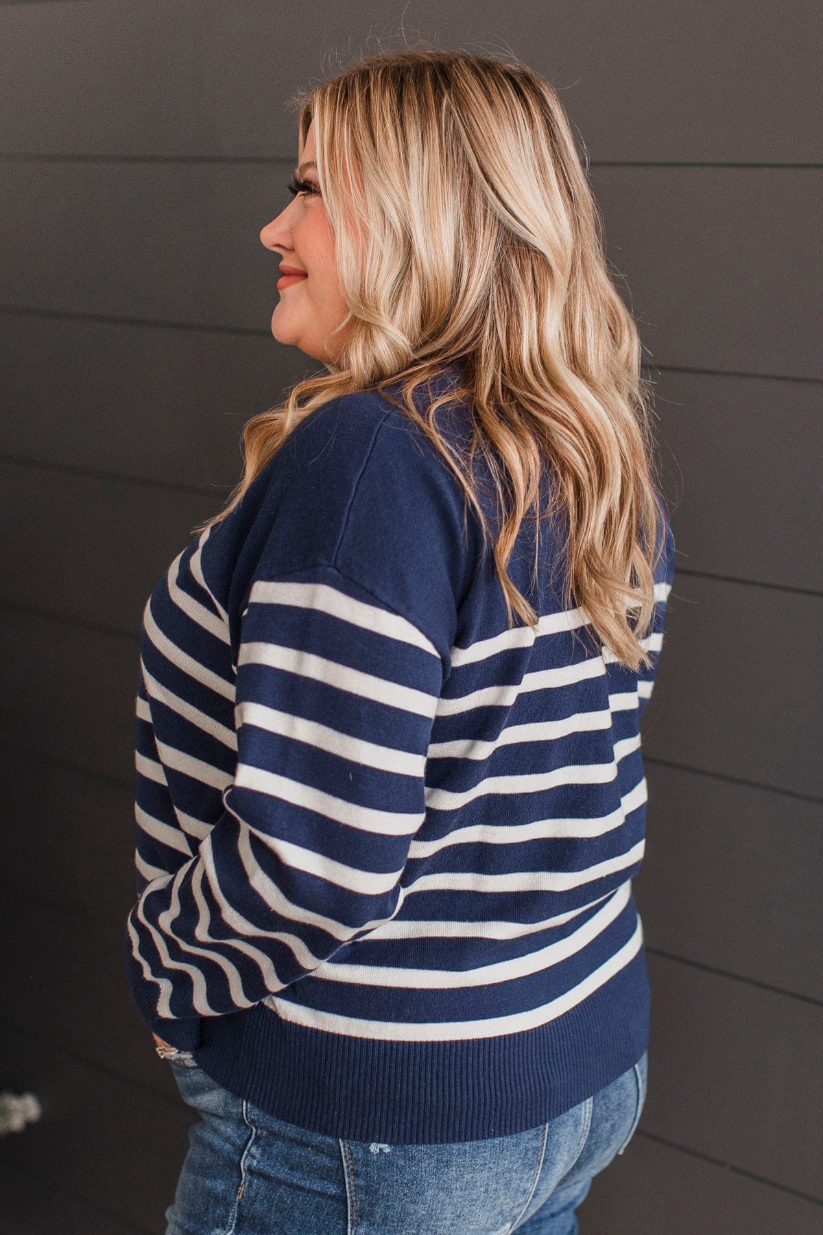 A Way With Words Striped Sweater- Navy