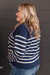 A Way With Words Striped Sweater- Navy