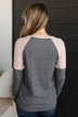 In The Works Button Knit Top- Mauve & Grey