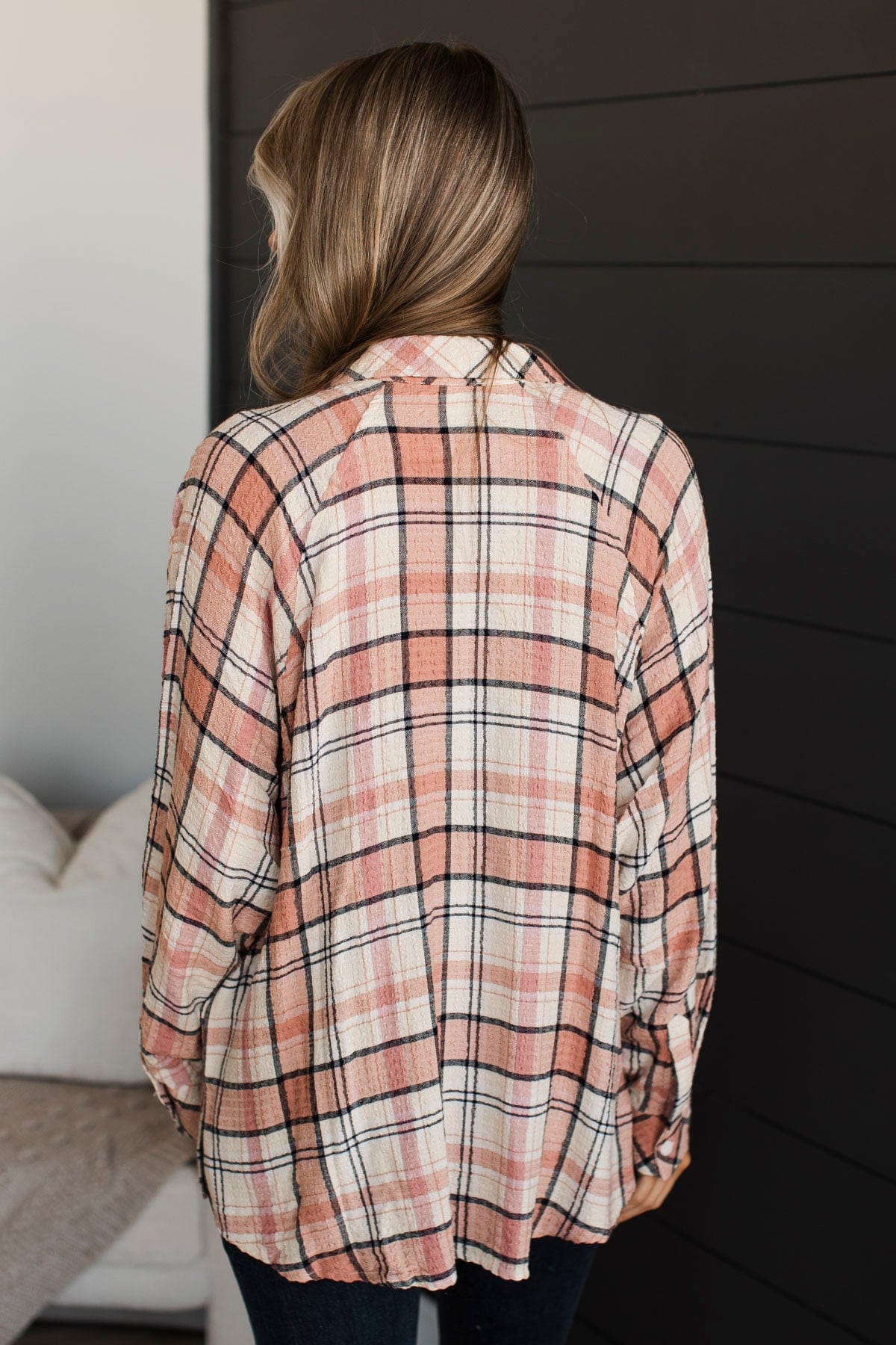 Keep Me In Mind Plaid Button Top- Mauve & Navy