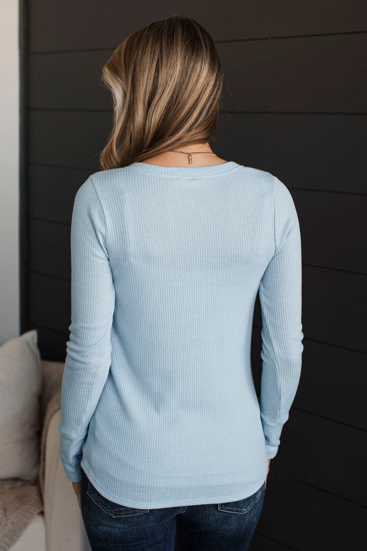 Dreams Of Forever Ribbed Top- Sky Blue