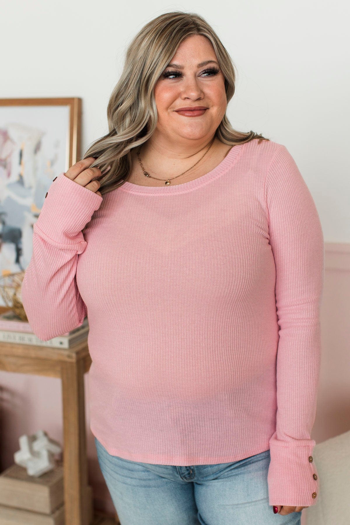Dreams Of Forever Ribbed Top- Baby Pink