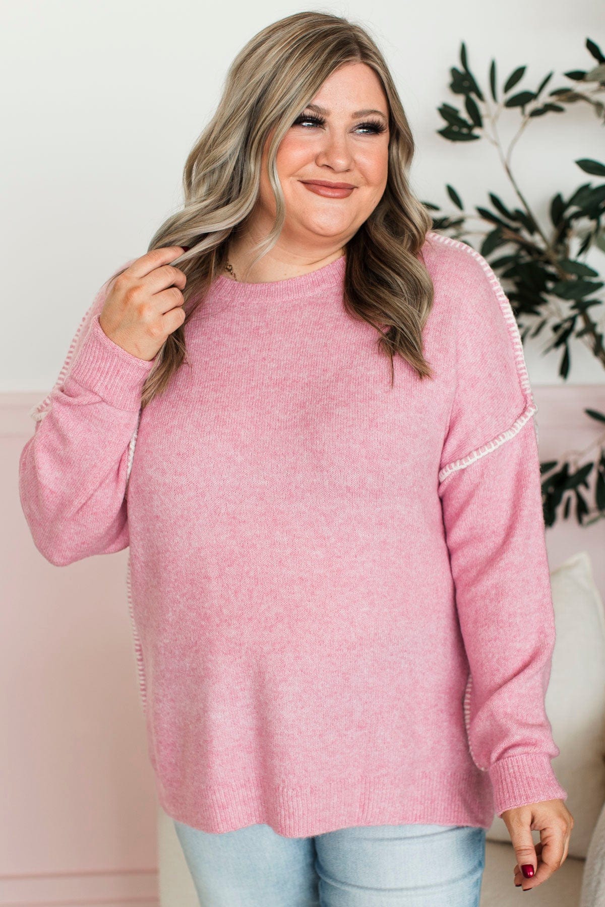 Can't Change My Mind Knit Sweater- Pink