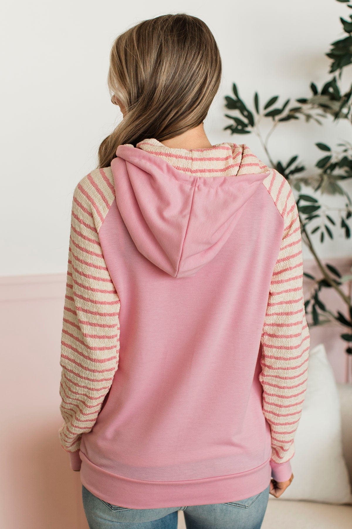 Pink And White Stripe Hoodie