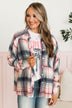 Closer To Home Plaid Button Top- Navy & Pink