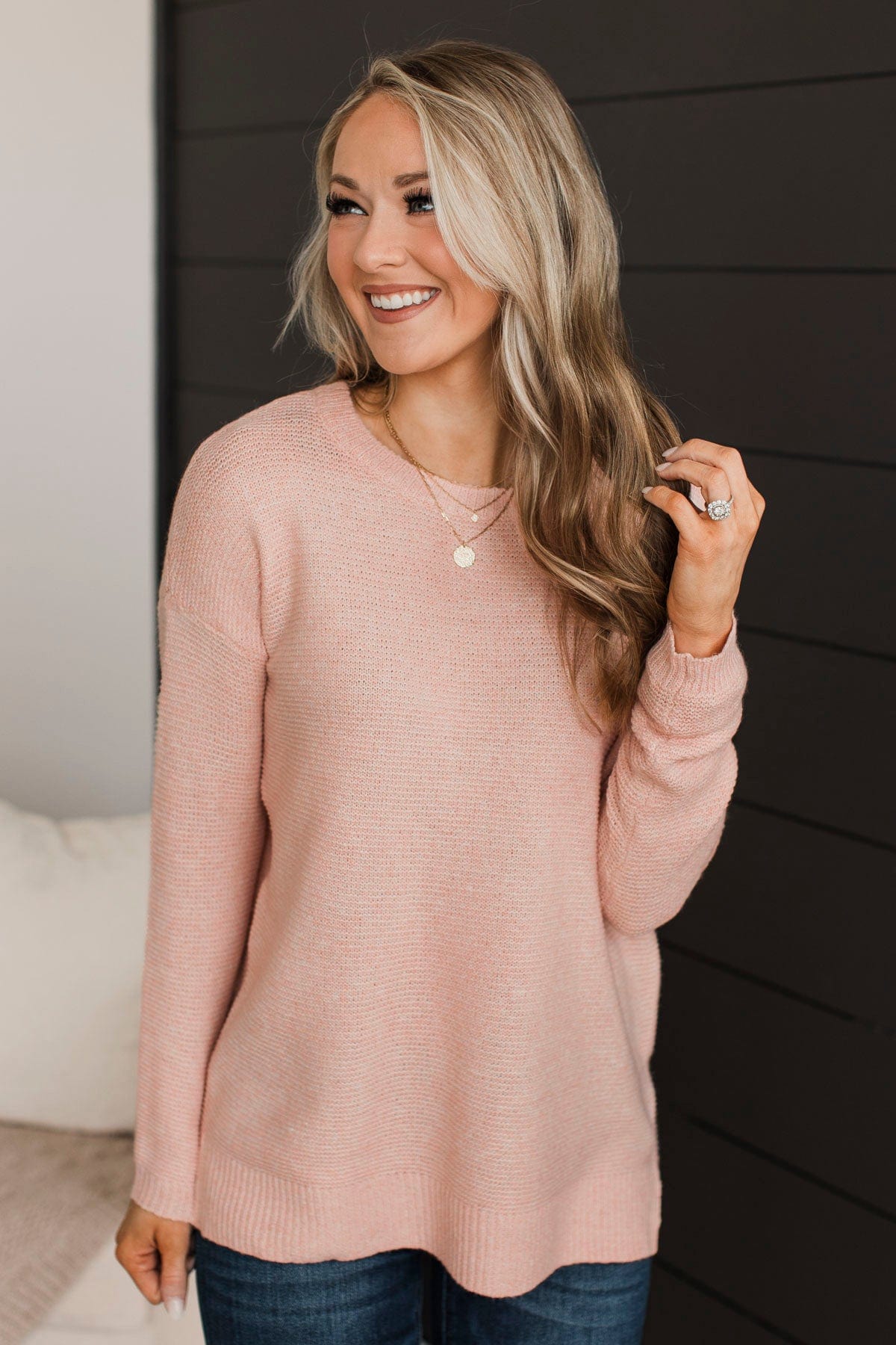 Reaching Out To You Knit Sweater- Light Pink