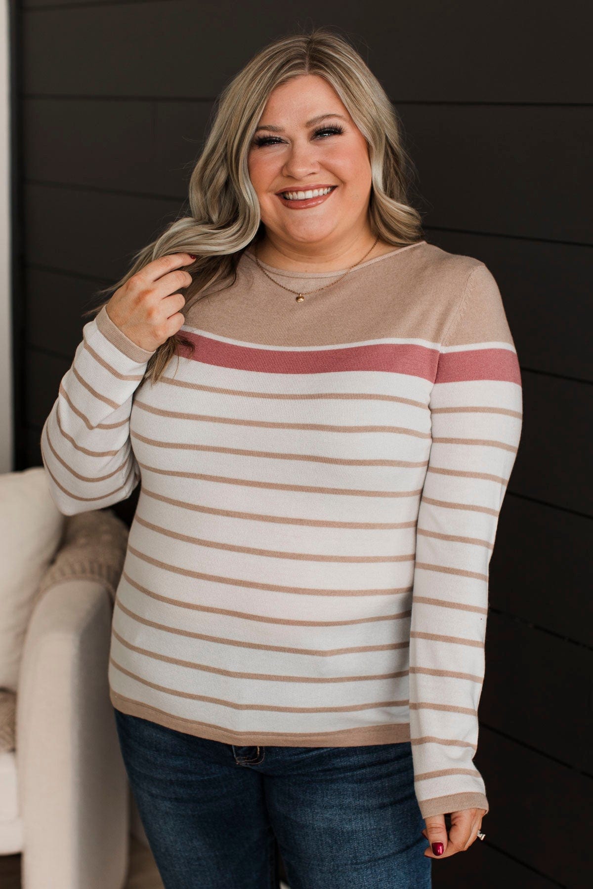 Can't Stay Away Striped Sweater- Taupe & Rose