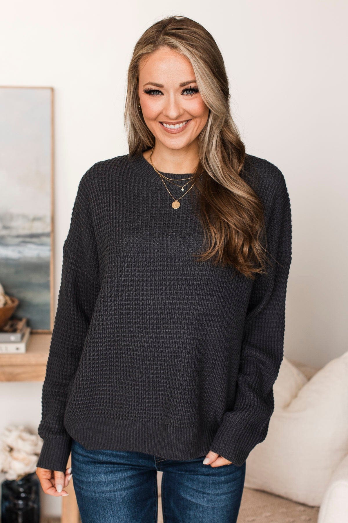 Captivating In Color Knit Sweater- Charcoal