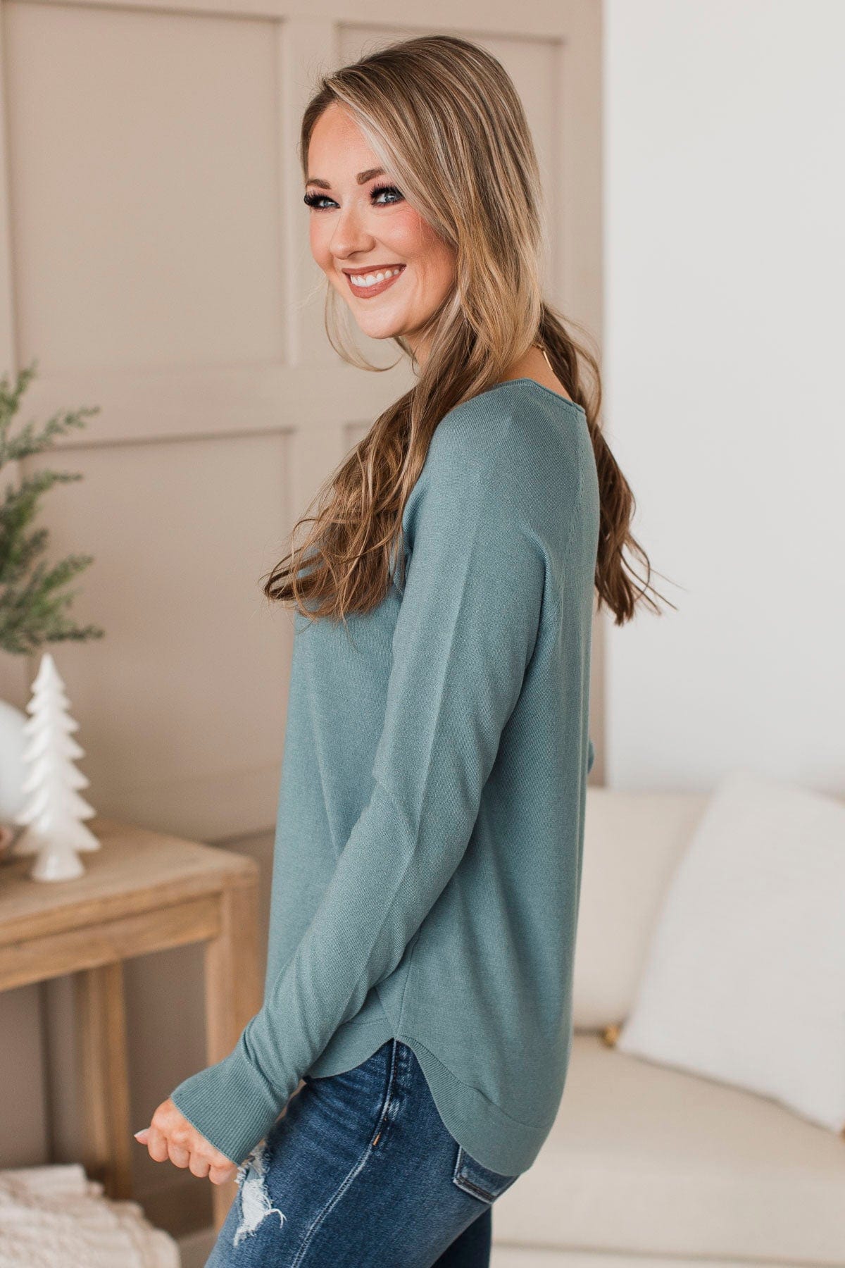 Butter Me Up Knit Sweater- Dusty Blue