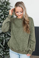 Simply Delightful Stone Wash Pullover- Olive