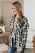 For Another Time Plaid Button Top- Teal