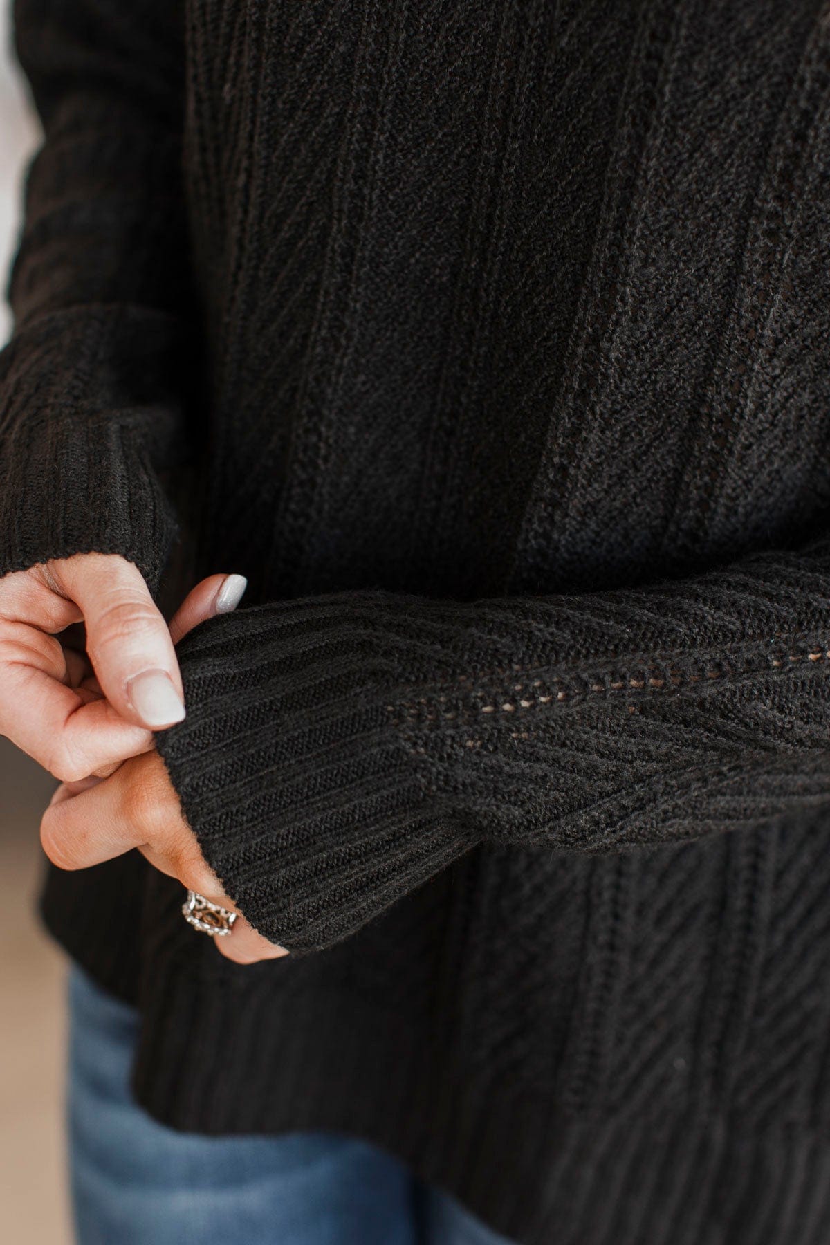 Pique Your Interest Knit Sweater- Black