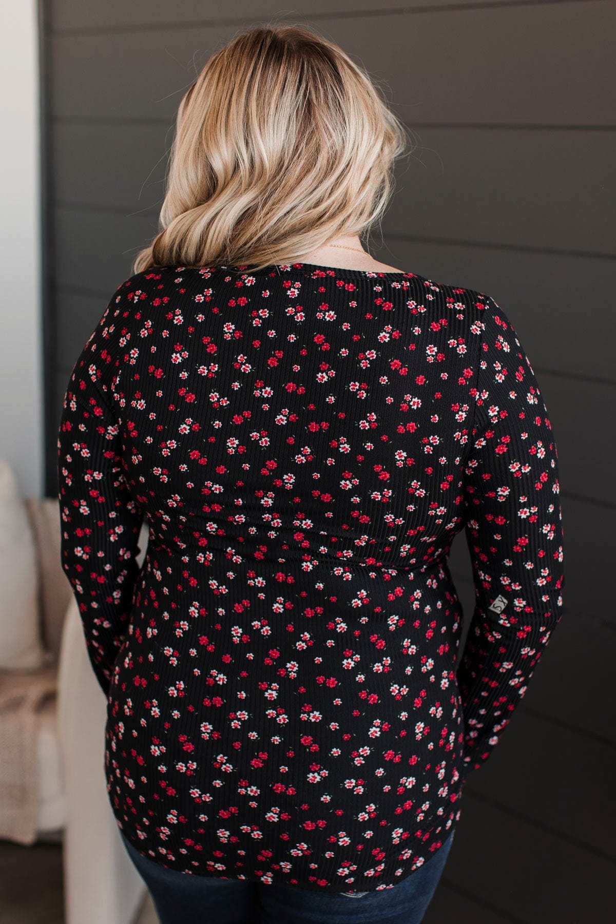 Going Along Floral Henley Top- Black & Red