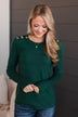 From The Heart Button Knit Sweater- Forest Green
