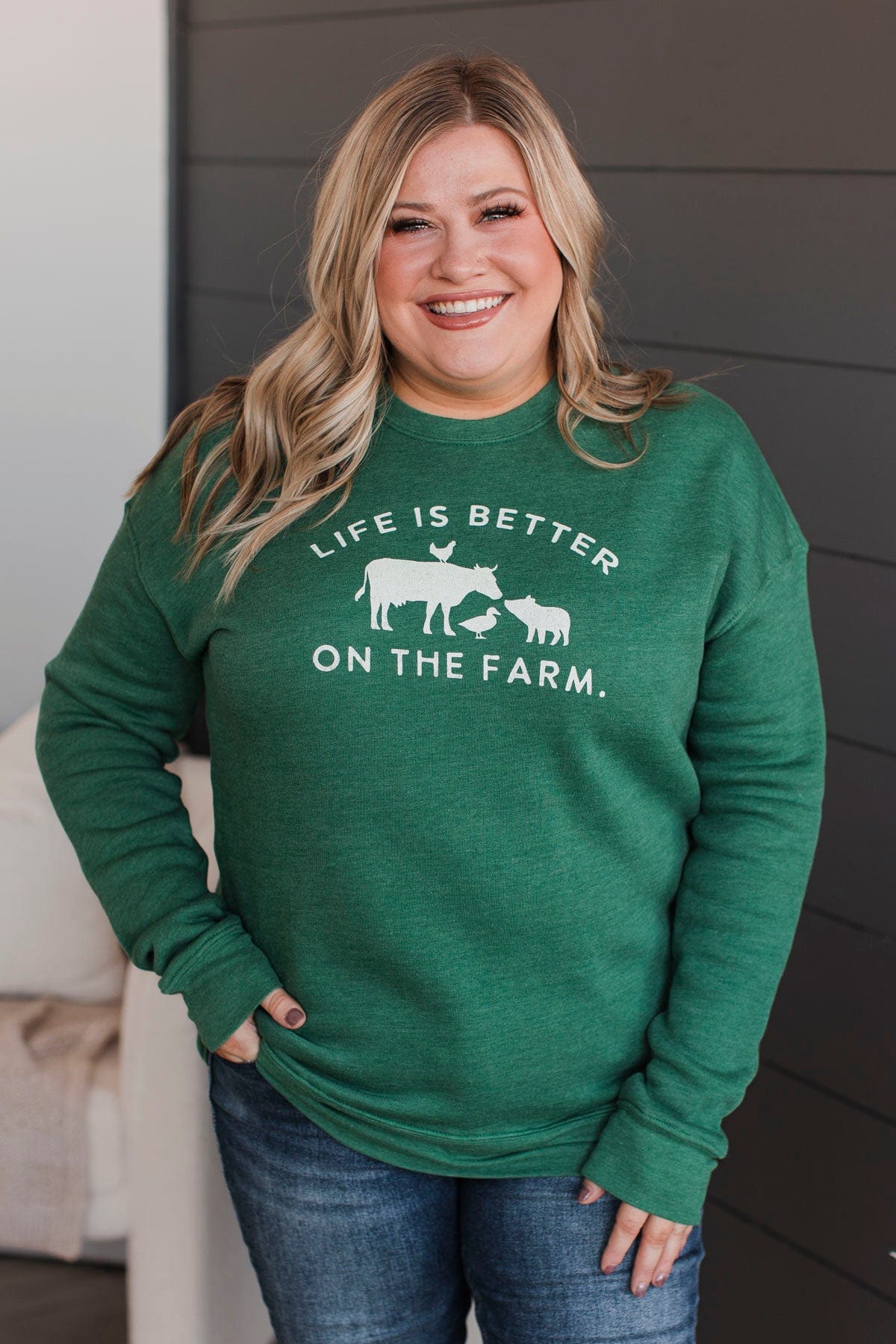 "Life Is Better On The Farm" Crew Neck- Green