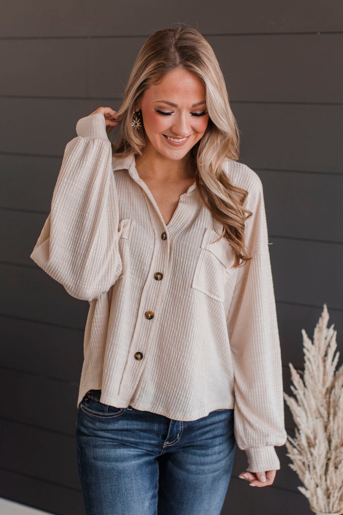 Completely In Love Button Top- Cream