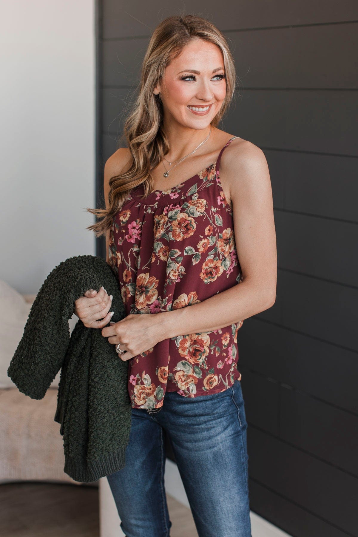 All I Could Want Floral Tank Top- Burgundy