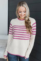 Anything Goes Striped Knit Sweater- Beige & Magenta